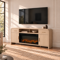 Vintagearth 70.86" Fireplace TV Stand for TVs up to 80", 36" Electric Fireplace Entertainment Center with Storage, Oak