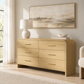 Vintagearth 6 Drawer Dresser for Bedroom, 54" Wide Storage Cabinet with Thick FSC-Certified Wood, Curved Edge Design, Large Capacity, Golden Oak