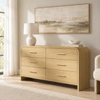 Vintagearth 6 Drawer Dresser for Bedroom, 54" Wide Storage Cabinet with Thick FSC-Certified Wood, Curved Edge Design, Large Capacity, Golden Oak