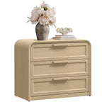 Vintagearth 30"W Nightstand, Curved FSC-certified 1.18" Thick Bedside Table, Mid‑Century End Table for Bedroom Living Room, 3 Drawers, Light Oak