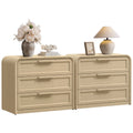 Vintagearth 30"W Nightstand Set of 2, Curved FSC-certified 1.18" Thick Bedside Table, Mid‑Century End Table for Bedroom Living Room, 3 Drawers, Light Oak