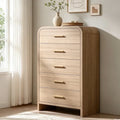 Vintagearth 5 Drawers Dresser for Bedroom, Curved 45.6" Tall FSC-certified Wood 1.18" Thick Board Dressers & Chests of Drawers for Living Room, Hallway, Entryway, Oak