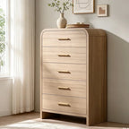 Vintagearth 5 Drawers Dresser for Bedroom, Curved 45.6" Tall FSC-certified Wood 1.18" Thick Board Dressers & Chests of Drawers for Living Room, Hallway, Entryway, Oak