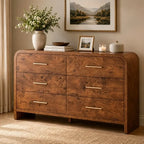 Vintagearth 6 Drawer Dresser for Bedroom, 54" Wide Storage Cabinet with Thick FSC-Certified Wood, Curved Edge Design, Large Capacity, Dark Burl