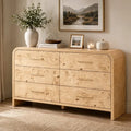Vintagearth 6 Drawer Dresser for Bedroom, 54" Wide Storage Cabinet with Thick FSC-Certified Wood, Curved Edge Design, Large Capacity, Light Burl