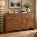 Vintagearth 6 Drawer Dresser for Bedroom, Curved 1.18" Thick FSC Certified Wood, Dark Burl