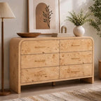 Vintagearth 6 Drawer Dresser for Bedroom, Curved 1.18" Thick FSC Certified Wood, Light Bur