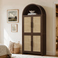 Vintagearth 74.5" Tall Arched Kitchen Pantry Cabinet, FSC‑Certified 1.38" Thick Board Rattan Freestanding Cupboard with 4 Doors for Kitchen, Dining Room, Dark Oak