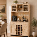 Vintagearth 77" Tall Wine and Coffee Bar Cabinet with 24-Bottle Rack, LED Lights and Power Outlet, Large Dining Room Beverage Storage Cabinet with Glass Doors, Light Burl