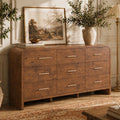 Vintagearth 9 Drawer Dresser for Bedroom, Curved 1.18" Thick FSC Certified Wood, Dark Burl