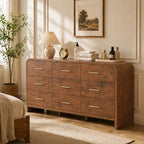 Vintagearth 9 Drawers Dresser for Bedroom, Curved FSC-certified Wood 1.18" Thick Board Dressers & Chests of Drawers for Living Room, Hallway, Entryway, Dark Burl