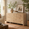 Vintagearth 9 Drawers Dresser for Bedroom, Curved FSC-certified Wood 1.18" Thick Board Dressers & Chests of Drawers for Living Room, Hallway, Entryway, Light Burl
