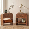 Vintagearth Nightstand Set of 2, 24" Tall Modern Curved Bedside Table, FSC-Certified Wood End Table, 1 Drawer & 1 Open Storage Shelf, Dark Burl