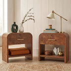Vintagearth Nightstand Set of 2, 24" Tall Modern Curved Bedside Table, FSC-Certified Wood End Table, 1 Drawer & 1 Open Storage Shelf, Dark Burl