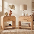 Vintagearth Nightstand Set of 2, 24" Tall Modern Curved Bedside Table, FSC-Certified Wood End Table, 1 Drawer & 1 Open Storage Shelf, Light Burl