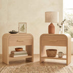 Vintagearth Nightstand Set of 2, 24" Tall Modern Curved Bedside Table, FSC-Certified Wood End Table, 1 Drawer & 1 Open Storage Shelf