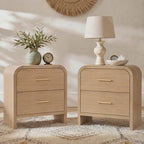 Vintagearth Nightstand Set of 2, 24" Tall Modern Curved Bedside Table, FSC-Certified Wood End Table, 2 Drawer Storage, Oak
