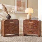 Vintagearth Nightstand Set of 2, 26.7" Tall Modern Curved Bedside Table, FSC-Certified Wood End Table, 3 Drawer Storage, Dark Burl