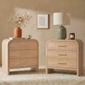 Vintagearth Nightstand Set of 2, 26.7" Tall Modern Curved Bedside Table, FSC-Certified Wood End Table, 3 Drawer Storage, Oak
