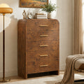 Vintagearth 5 Drawer Dresser for Bedroom, Curved 1.18" Thick FSC Certified Wood, Dark Burl