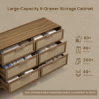 Vintagearth 6 Drawer Dresser for Bedroom, FSC‑Certified 1.18" Thick Wooden Curved Edge Chest of Drawers with Natural Rattan Drawer, Natural Oak