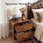 Vintagearth Nightstand Set of 2, 24" Tall Modern Bedside Table with 1.18" Thick FSC Certified Wood, 2 Drawer, Dark Burl