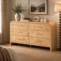 Vintagearth 6 Drawer Dresser for Bedroom, 54" Wide Storage Cabinet with Thick FSC-Certified Wood, Curved Edge Design, Large Capacity, Light Burl