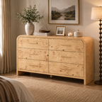 Vintagearth 6 Drawer Dresser for Bedroom, 54" Wide Storage Cabinet with Thick FSC-Certified Wood, Curved Edge Design, Large Capacity, Light Burl
