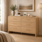Vintagearth 6 Drawer Dresser for Bedroom, 54" Wide Storage Cabinet with Thick FSC-Certified Wood, Curved Edge Design, Large Capacity, Oak