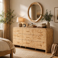 Vintagearth 9 Drawers Dresser for Bedroom, Curved FSC-certified Wood 1.18" Thick Board Dressers & Chests of Drawers for  Living Room, Hallway, Entryway, Light Burl