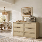 Vintagearth 6 Drawer Dresser for Bedroom, FSC‑Certified 1.18" Thick Wooden Curved Edge Chest of Drawers, Light Oak