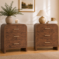 Vintagearth Nightstand Set of 2, 26.7" Tall Modern Bedside Table with 1.18" Thick FSC Certified Wood, 3 Drawer, Dark Burl