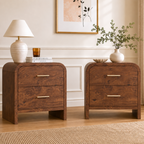 Vintagearth Nightstand Set of 2, 24" Tall Modern Bedside Table with 1.18" Thick FSC Certified Wood, 2 Drawer, Dark Burl