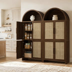 Vintagearth 74.5" Tall Arched Kitchen Pantry Cabinet, FSC‑Certified 1.38" Thick Board Rattan Freestanding Cupboard with 4 Doors for Kitchen, Dining Room, Dark Oak