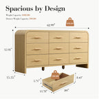 Vintagearth 9 Drawers Dresser for Bedroom, Curved FSC-certified Wood 1.18" Thick Board Dressers & Chests of Drawers for Living Room, Hallway, Entryway, Golden Oak