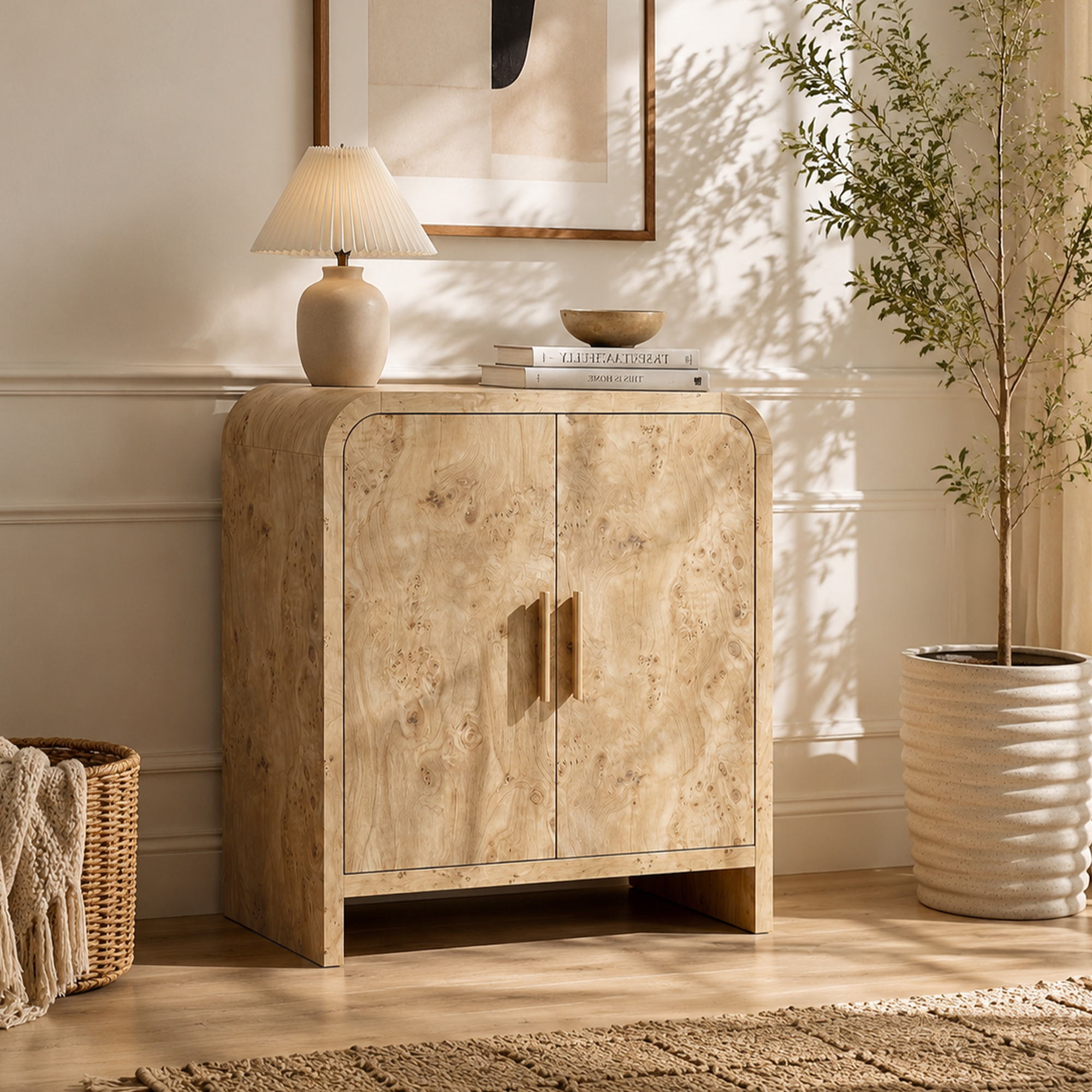 Vintagearth 33.4" Sideboard Buffet Cabinet with 2 Door, 1.18" Thick FSC-Certified Wood Storage Cabinet with Adjustable Shelf for Kitchen, Living Room, Entryway, Light Burl, 1 pc