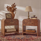 Vintagearth Mesita de Noche de 61 cm de Alto, Moderna Mesa Auxiliar Curva de Madera Certificada FSC, 1 Cajón y 1 Estante Abierto, Burl Claro