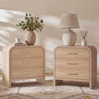 Vintagearth Nightstand 26.7" Tall Modern Curved Bedside Table, FSC-Certified Wood End Table, 3 Drawer Storage