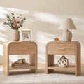Vintagearth Nightstand Set of 2, 24" Tall Modern Curved Bedside Table, FSC-Certified Wood End Table, 1 Drawer & 1 Open Storage Shelf
