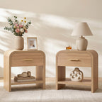 Vintagearth Mesita de Noche de 61 cm de Alto, Moderna Mesa Auxiliar Curva de Madera Certificada FSC, 1 Cajón y 1 Estante Abierto, Burl Claro