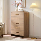 Vintagearth 5 Drawers Dresser for Bedroom, Curved 45.6" Tall FSC-certified Wood 1.18" Thick Board Dressers & Chests of Drawers for  Living Room, Hallway, Entryway, Oak