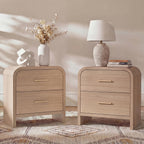Vintagearth Nightstand 24" Tall Modern Curved Bedside Table, FSC-Certified Wood End Table, 2 Drawer Storage