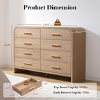 Vintagearth 8 Drawers Dresser for Bedroom, Curved FSC-certified Wood 1.18" Thick Board Dressers & Chests of Drawers for  Living Room, Hallway, Entryway, Oak
