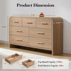 Vintagearth 7 Drawers Dresser for Bedroom, Curved FSC-certified Wood 1.18" Thick Board Dressers & Chests of Drawers for  Living Room, Hallway, Entryway, Oak