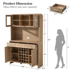 Vintagearth 77" Tall Kitchen Pantry Cabinet with Charging Station & LED Lights, 24-Bottle Wine Rack Coffee Bar Cabinet for Home Dining Room Kitchen
