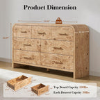 Vintagearth 7 Drawers Dresser for Bedroom, Curved FSC-certified Wood 1.18" Thick Board Dressers & Chests of Drawers for  Living Room, Hallway, Entryway, Light Burl