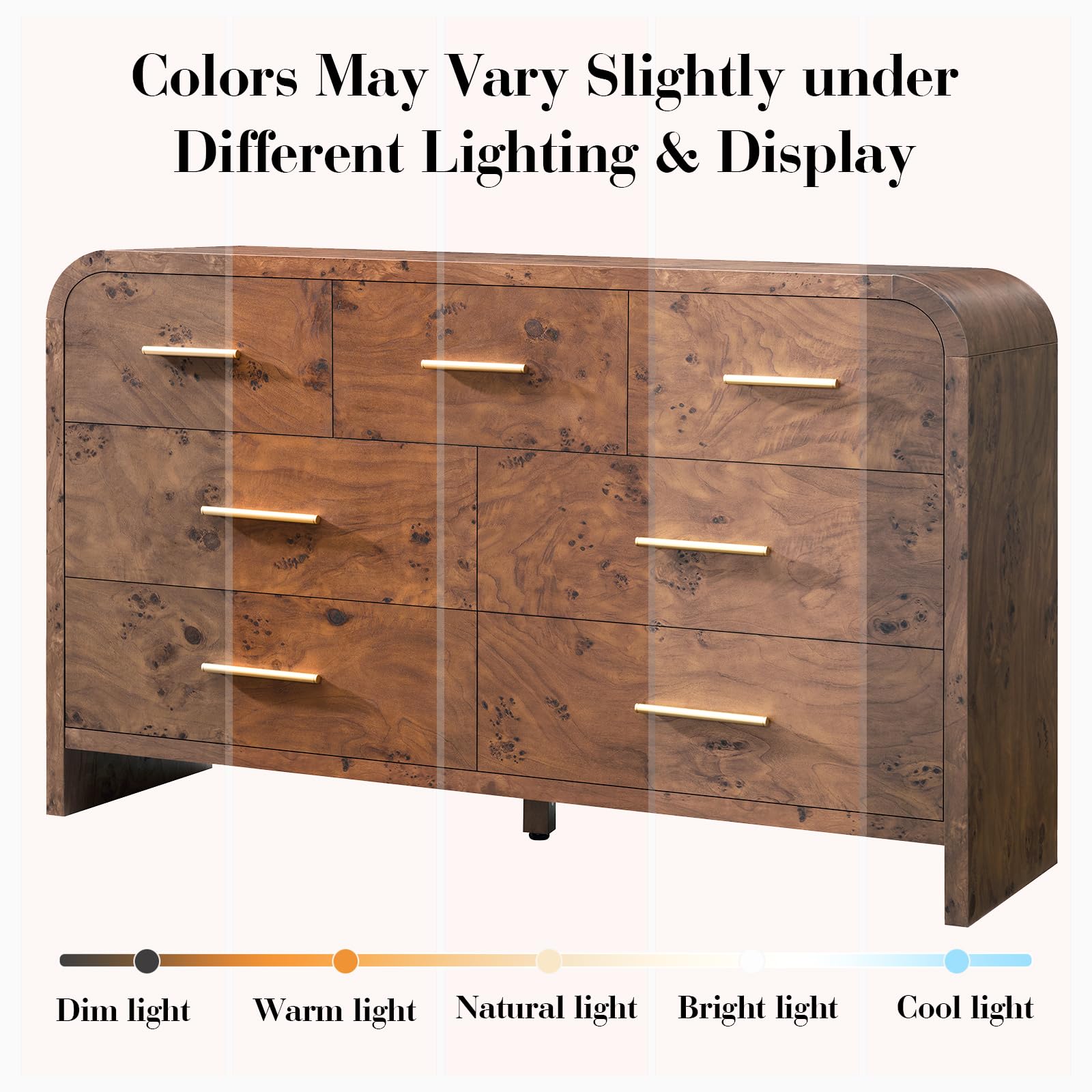 Vintagearth 7 Drawer Dresser for Bedroom, Modern & Wooden Chest of Drawers, Large Storage Organizer with Thickened 1.22" FCS Certified Board, Anti-Tip Device, Smooth Silent Slides, Dark Burl