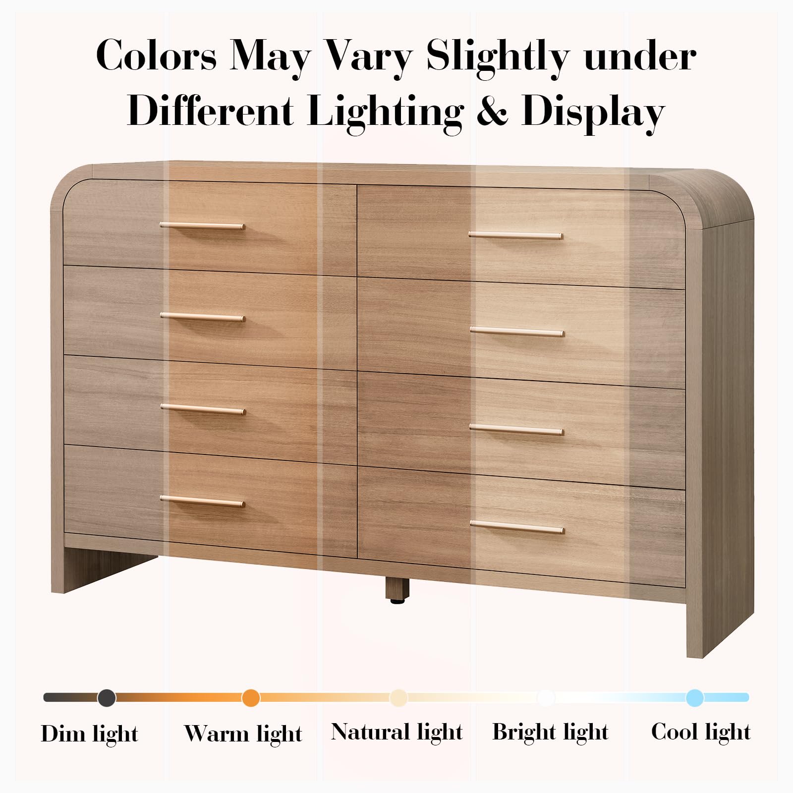 Vintagearth 8 Drawers Dresser for Bedroom, Curved FSC-certified Wood 1.18" Thick Board Dressers & Chests of Drawers for  Living Room, Hallway, Entryway, Oak