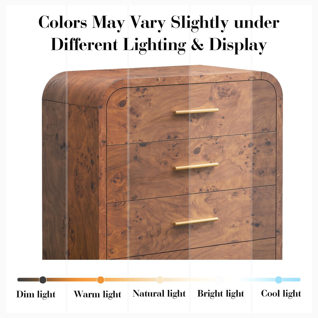 Vintagearth 5 Drawers Dresser for Bedroom, Curved 45.6" Tall FSC-certified Wood 1.18" Thick Board Dressers & Chests of Drawers for  Living Room, Hallway, Entryway, Dark Burl