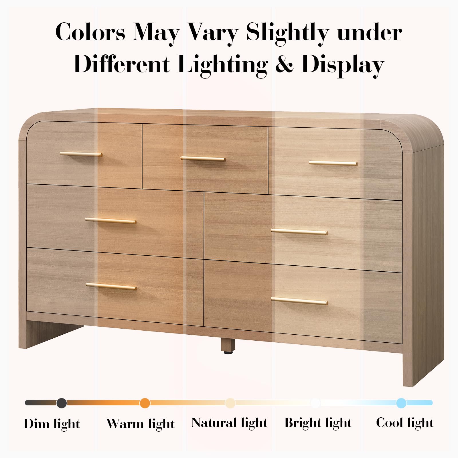 Vintagearth 7 Drawer Dresser for Bedroom, Modern & Wooden Chest of Drawers, Large Storage Organizer with Thickened 1.22" FCS Certified Board, Anti-Tip Device, Smooth Silent Slides, Oak